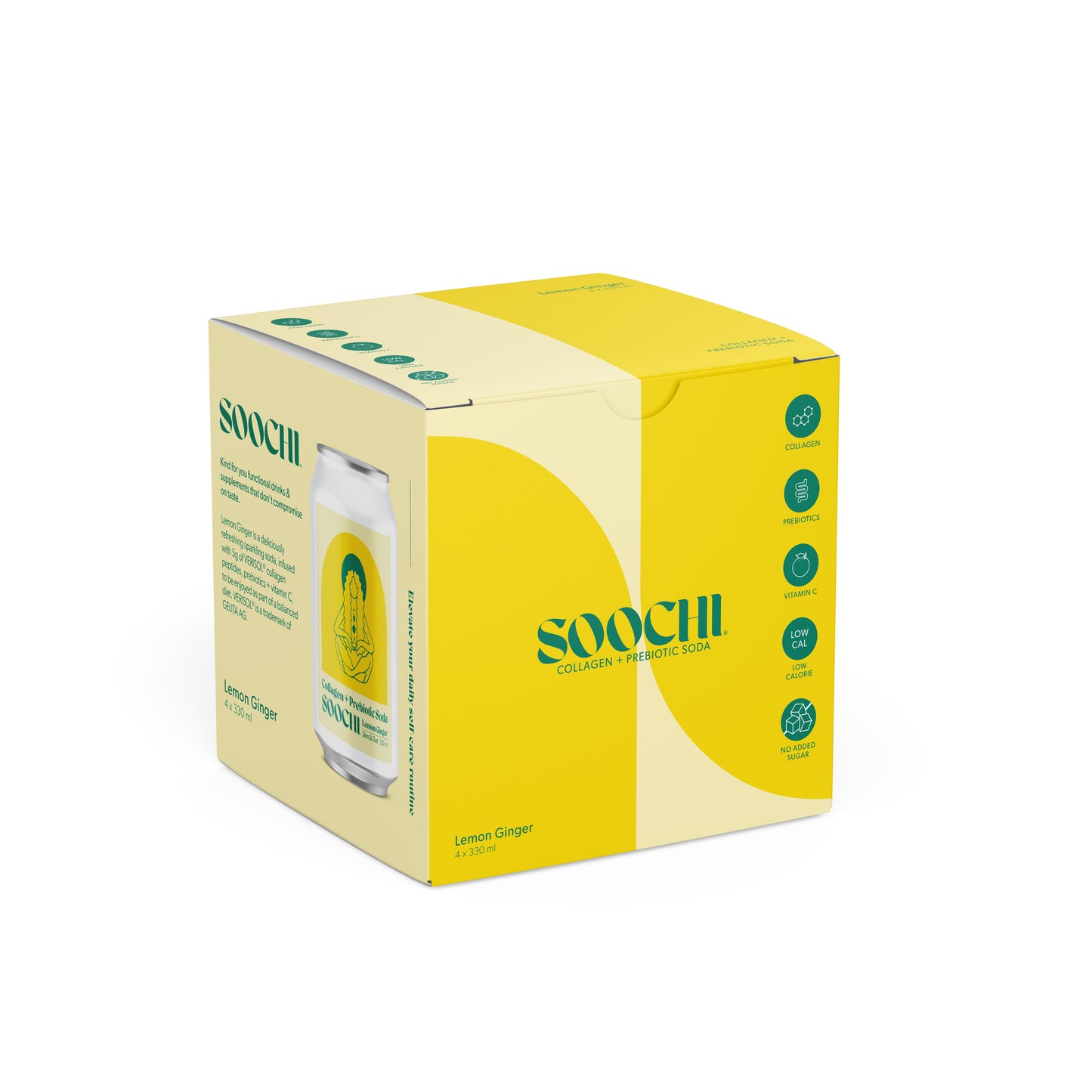 Soochi Drinks - Collagen + Prebiotic Soda- Lemon Ginger