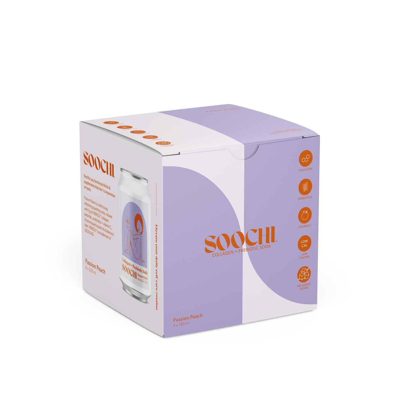 Soochi Drinks - Collagen + Prebiotic Soda- Passion Peach